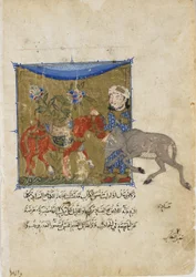 Der Eber und das Pferd, Folio aus einem Sulwan al-Muta von Ibn Zafar, Mamluken-Dynastie, ca. 1335